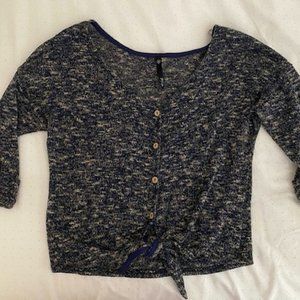 Navy Blue Tie Front Love Culture Top